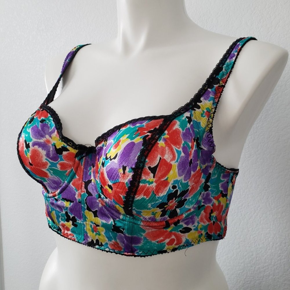 1990s Bright Floral Bustier Style Bra